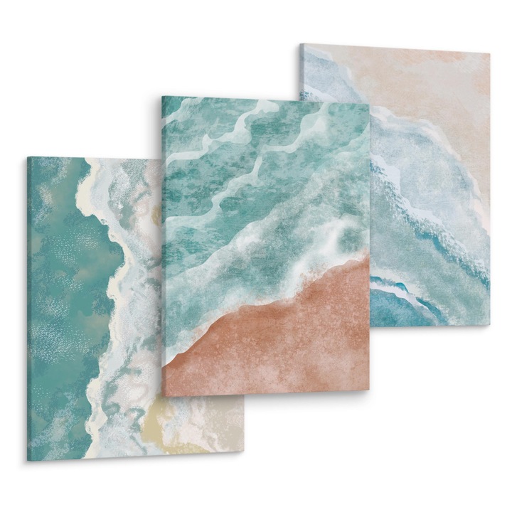 Set 3 Tablouri Decorative Abstract Peisaj cu marea 90x40cm: 3 piese 30x40cm