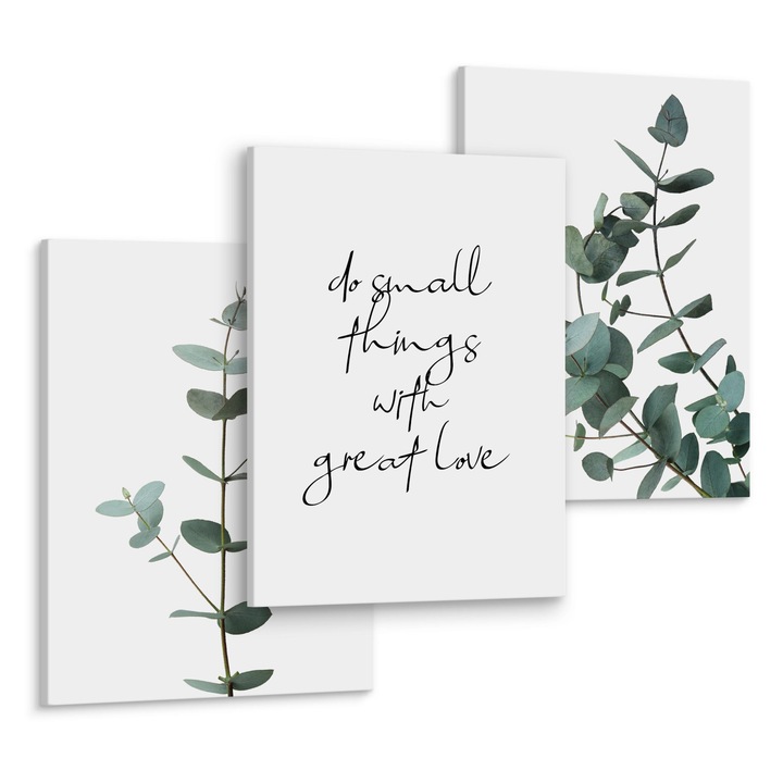 Set 3 Tablouri Decorative Ramuri verzi de eucalipt 90x40cm: 3 piese 30x40cm