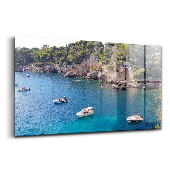 Tablou, Wallfluent, Sticla, Peisaj La Cap D'antibes, Albastru, 120x60 cm