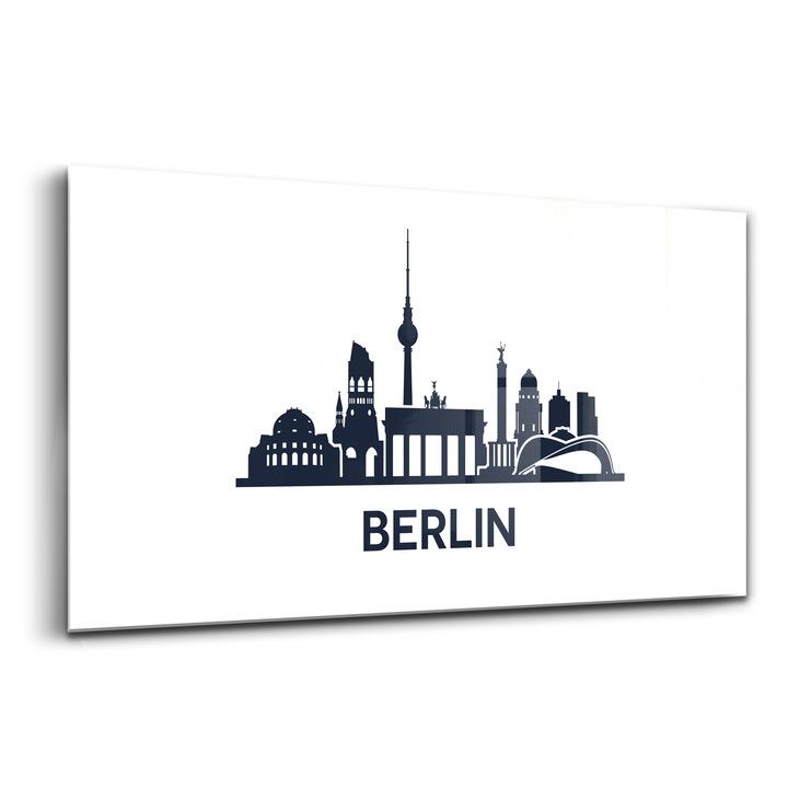 Tablou, Wallfluent, Sticla, Ilustratia Orasului Berlin, Negru, 140x70 cm