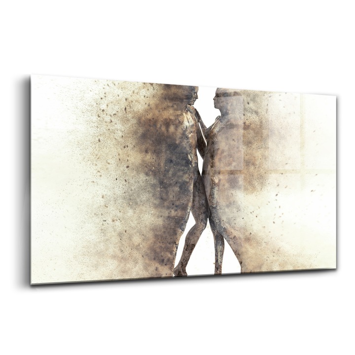 Tablou, Wallfluent, Sticla, Oameni Abstracti Nisip, Galben, 140x70 cm