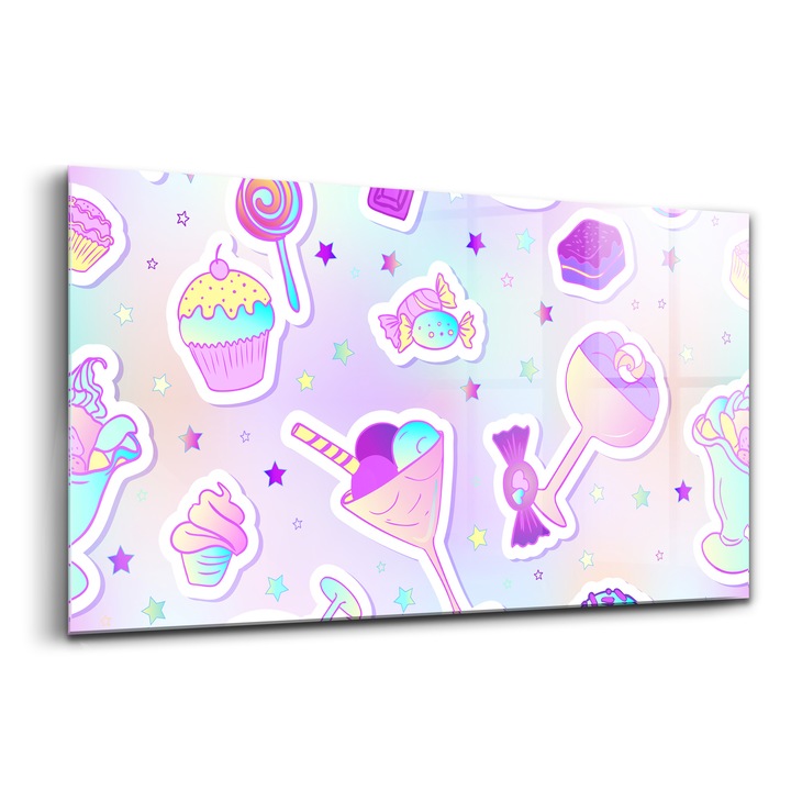 Tablou, Wallfluent, Sticla, Biscuiti Cu Inghetata Bomboane, Roz, 100x50 cm