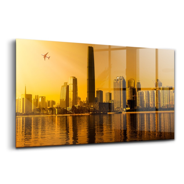 Tablou, Wallfluent, Sticla, Raul Zhujiang China, Auriu, 140x70 cm