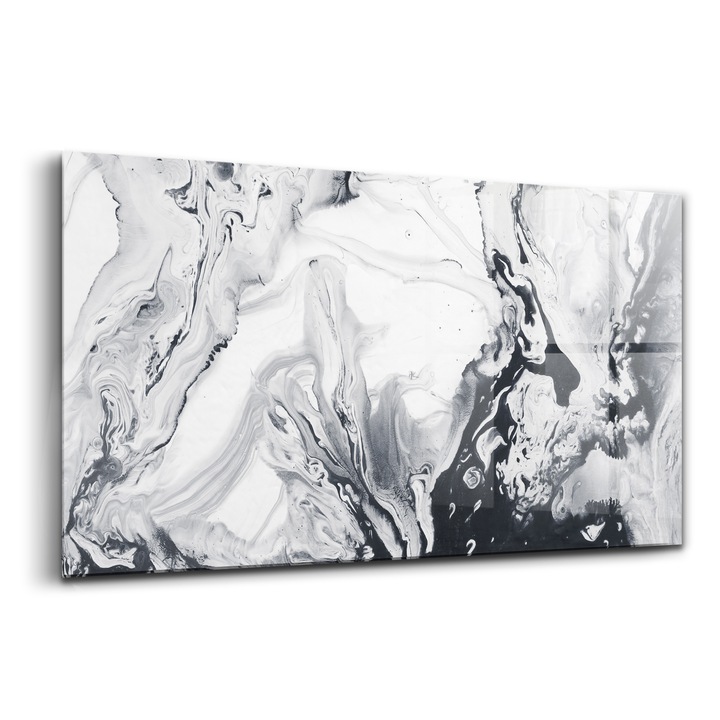 Tablou, Wallfluent, Sticla, Cerneala Abstracta Cerneala Marmura, Negru, 140x70 cm