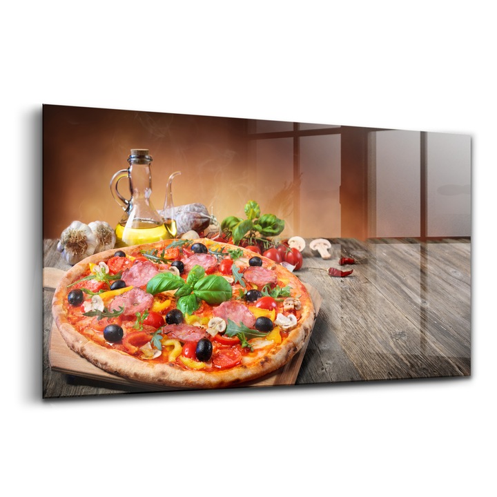 Tablou, Wallfluent, Sticla, Placerea Culinara Inima Italiei, Portocaliu, 140x70 cm