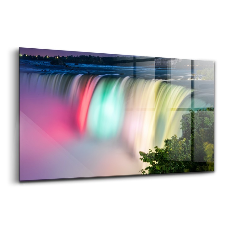 Tablou, Wallfluent, Sticla, Fotografie Niagara, Roz, 140x70 cm