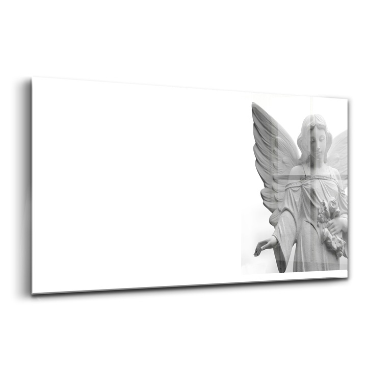 Tablou, Wallfluent, Sticla, Sculptura Inger Cu Aripi, Gri, 120x60 cm