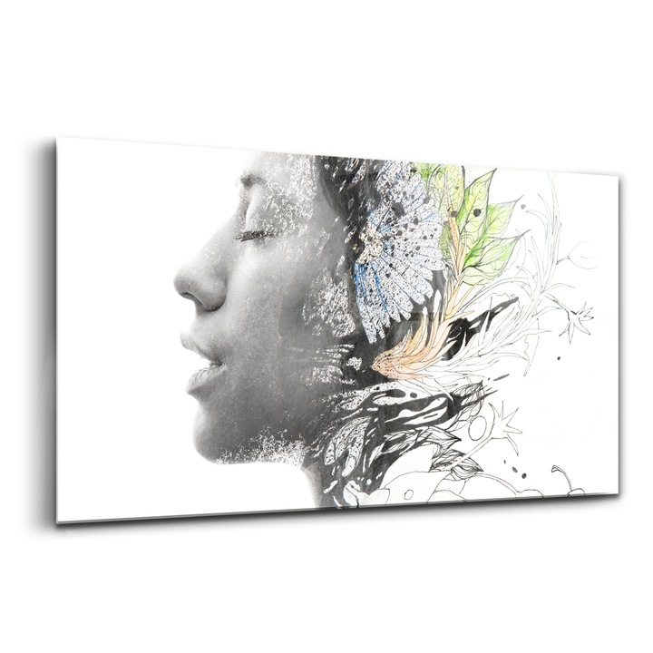 Tablou, Wallfluent, Sticla, Legatura Dintre Suflet Si Trup Femeie, Gri, 140x70 cm