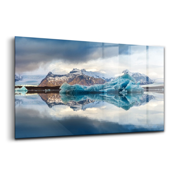 Tablou, Wallfluent, Sticla, Lacul Ghetar Jokulsarlon Islanda, Albastru, 120x60 cm