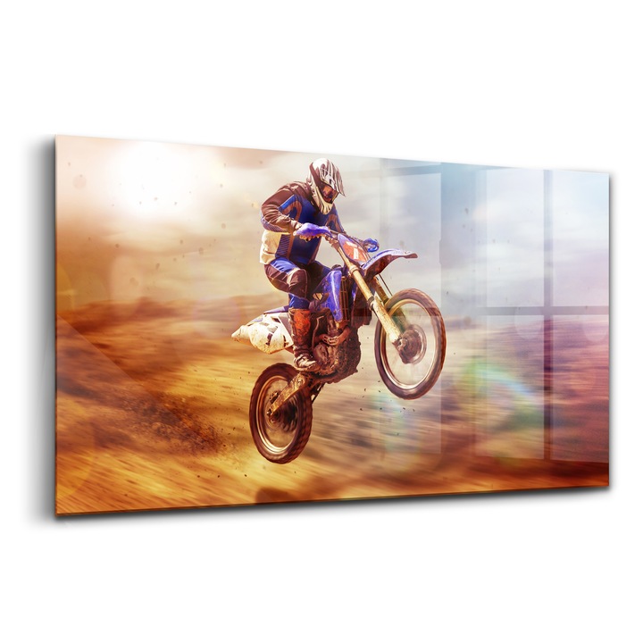 Tablou, Wallfluent, Sticla, Better Wear Motocross Enduro Casca, Portocaliu, 140x70 cm