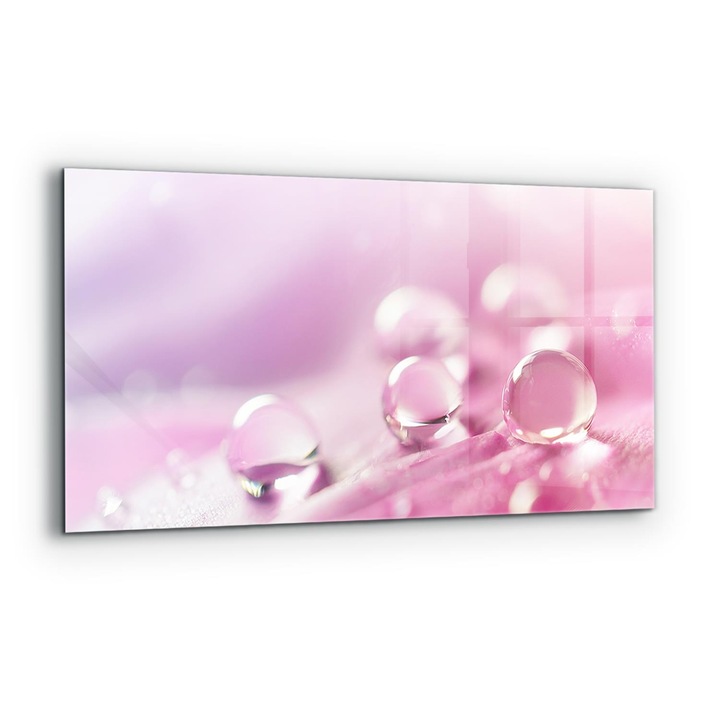 Dekoratív panel, Wallfluent, Üveg, Harmatcseppek Rózsaszín Virágon, Többszínű, 140x70 cm, 010010510080000077250