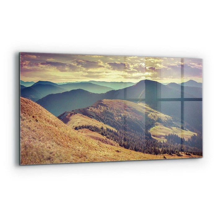 Dekoratív panel, Wallfluent, Üveg, Őszi hegyi táj, Többszínű, 140x70 cm, 010010510080000077178