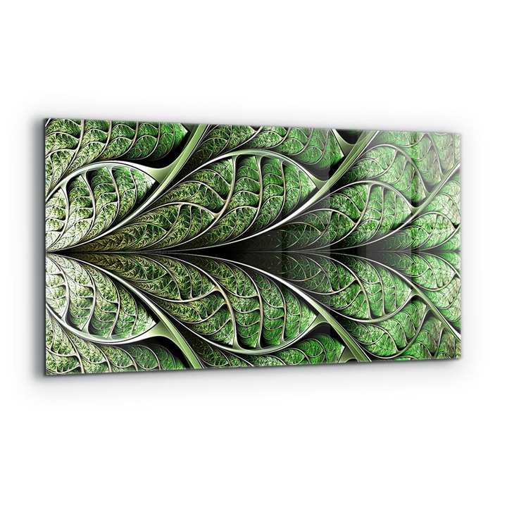 Dekoratív panel, Wallfluent, Üveg, Absztrakt zöld levél, Többszínű, 140x70 cm, 010010510080000077181