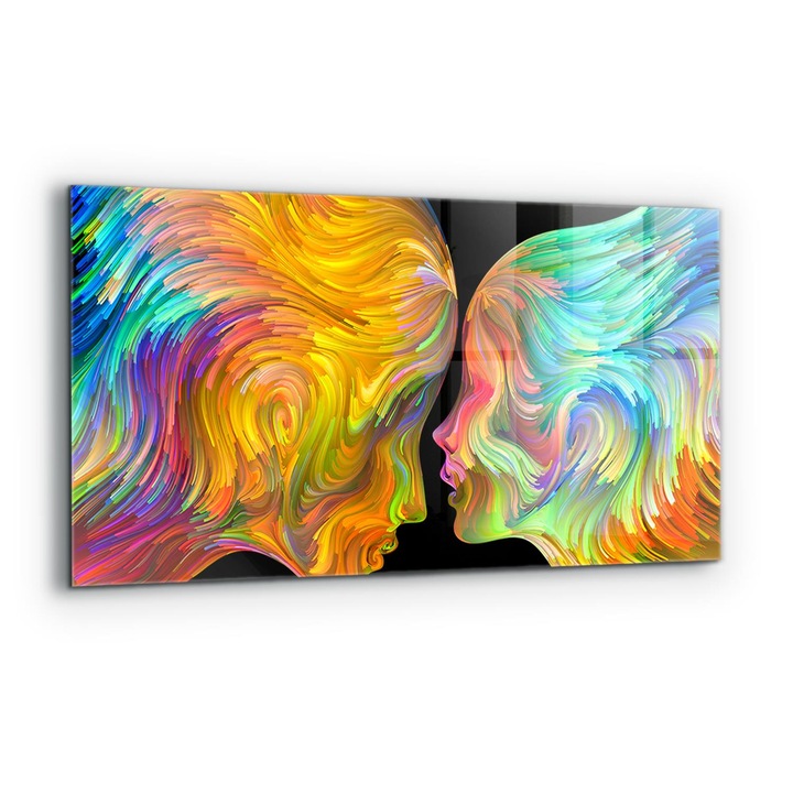 Dekoratív panel, Wallfluent, Üveg, Művészi páros portré, Többszínű, 140x70 cm, 010010510080000077274
