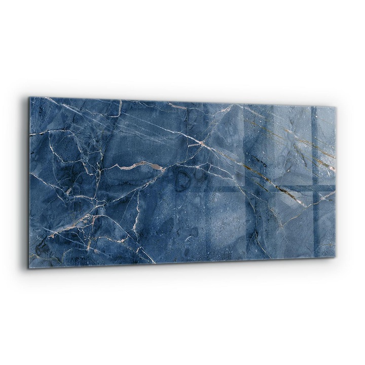 Panou decorativ, Wallfluent, Sticla, Textura De Marmura Albastra, Multicolor, 125x50 cm, 010010510070000077313