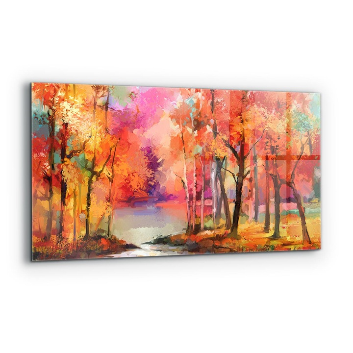 Dekoratív panel, Wallfluent, Üveg, Őszi Fák a Parkban, Többszínű, 140x70 cm, 010010510080000077305