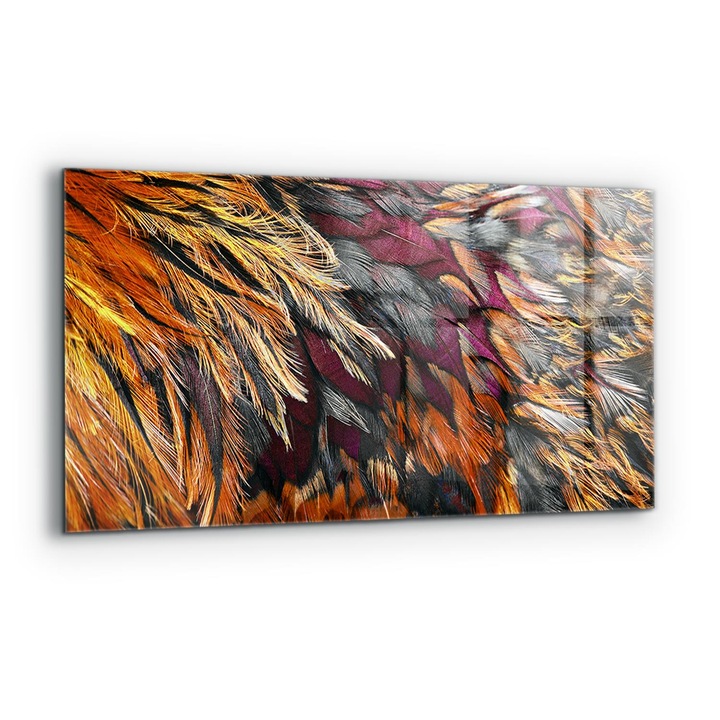 Dekoratív panel, Wallfluent, Üveg, Színes madártoll, Többszínű, 140x70 cm, 010010510080000077183