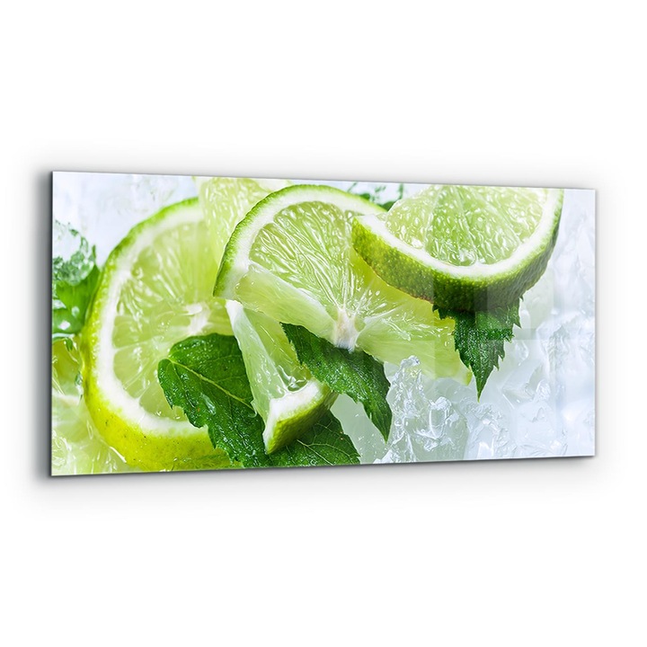 Dekoratív panel, Wallfluent, Üveg, Frissítő Lime Citrus, Többszínű, 125x50 cm, 010010510070000077365