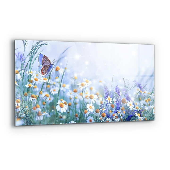 Dekoratív panel, Wallfluent, Üveg, Nyári Réti Pillangó Virág, Többszínű, 140x70 cm, 010010510080000077431
