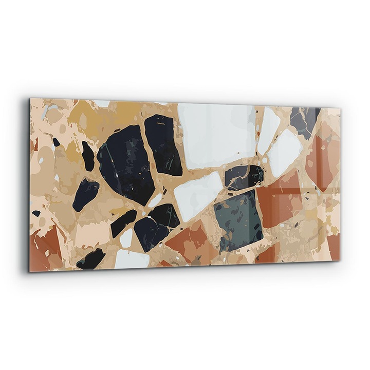 Dekoratív panel, Wallfluent, Üveg, Terrazzo Természetes Kő, Többszínű, 125x50 cm, 010010510070000077429