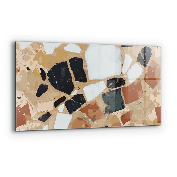 Dekoratív panel, Wallfluent, Üveg, Terrazzo Természetes Kő, Többszínű, 140x70 cm, 010010510080000077429