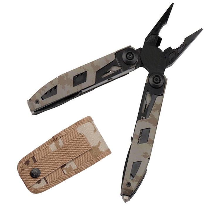 Cleste multifunctional DEPOX®, Outdoor Specialist, otel inoxidabil, 16 functii, 21.5 cm, bej, husa inclusa