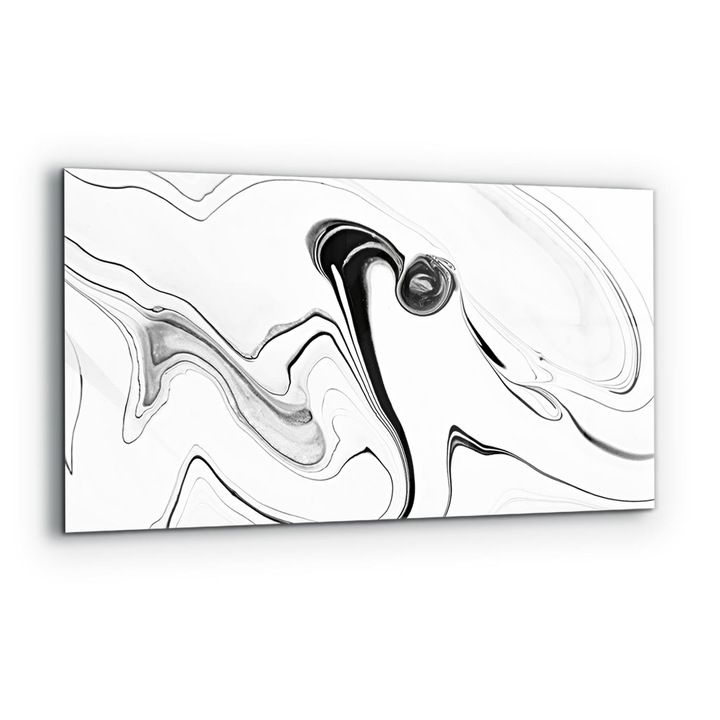 Dekoratív panel, Wallfluent, Üveg, Fehér márvány fekete vonalakkal, Többszínű, 140x70 cm, 010010510080000077422
