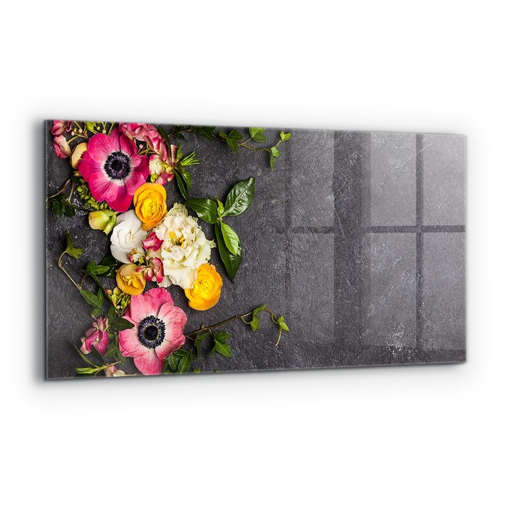 Dekoratív panel, Wallfluent, Üveg, Természetes virágok kompozíciója, Többszínű, 140x70 cm, 010010510080000077212
