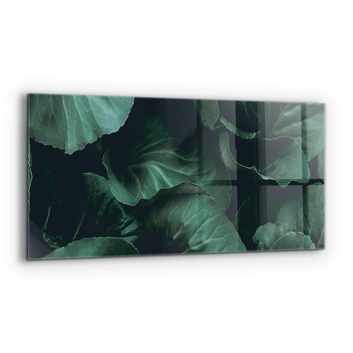 Dekoratív panel, Wallfluent, Üveg, Sötétzöld Levelek, Többszínű, 125x50 cm, 010010510070000077281