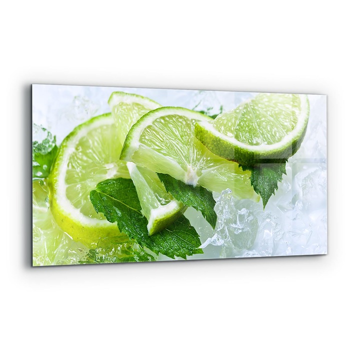 Dekoratív panel, Wallfluent, Üveg, Frissítő Lime Citrus, Többszínű, 140x70 cm, 010010510080000077365