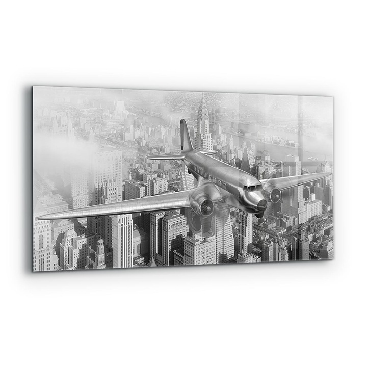 Dekoratív panel, Wallfluent, Üveg, Repülőgép New York felett, Többszínű, 120x60 cm, 010010510050000077148