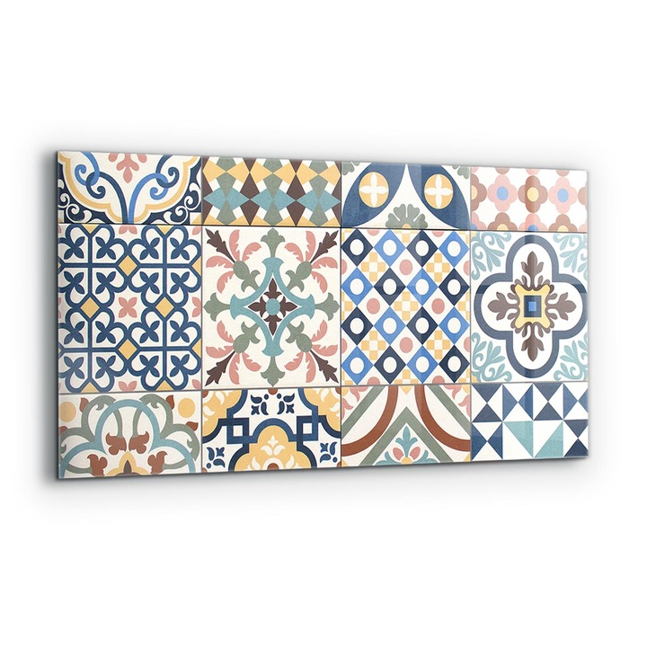 Dekoratív panel, Wallfluent, Üveg, Portugál Mozaik Díszek, Többszínű, 140x70 cm, 010010510080000029650