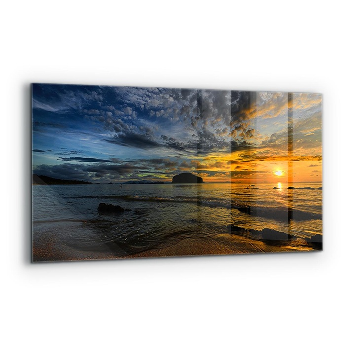 Dekoratív panel, Wallfluent, Üveg, Naplemente a Tengerparton, Többszínű, 140x70 cm, 010010510080000077427