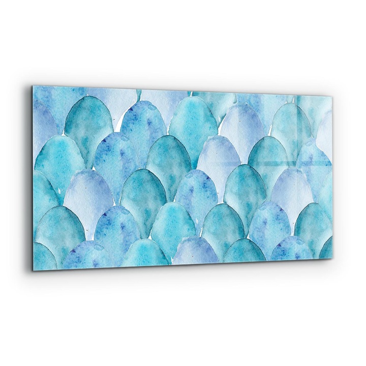 Dekoratív panel, Wallfluent, Üveg, Kék Akvarell Scale Minta, Többszínű, 140x70 cm, 010010510080000077405