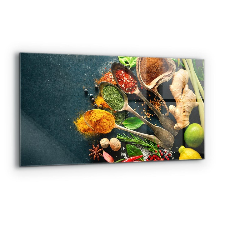 Dekoratív panel, Wallfluent, Üveg, Keleti Konyhai Fűszerek, Többszínű, 140x70 cm, 010010510080000077370