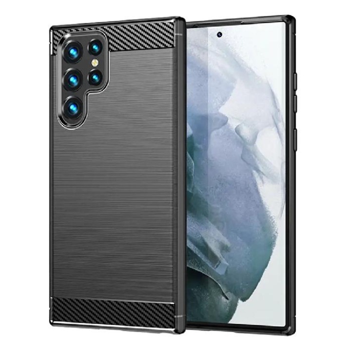 Силиконов кейс MBX Carbon, За Samsung Galaxy S22 Ultra 5G (S908B), Черен
