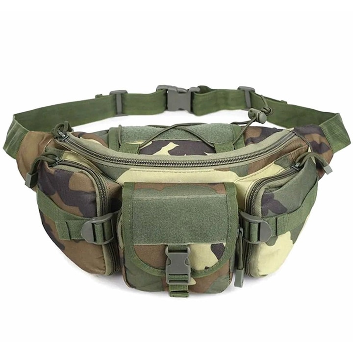 Мъжка чанта за кръст, Zola®, регулируема, 15x25x15 см, военно зелено