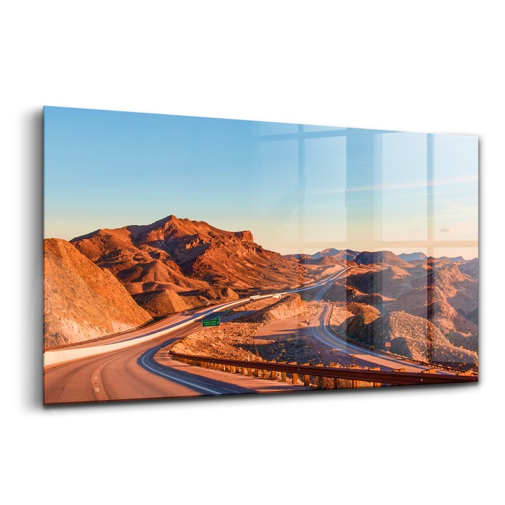 Tablou, Wallfluent, Sticla, Stanci De Canion, Albastru, 140x70 cm