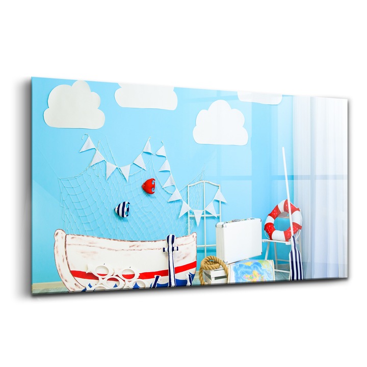 Tablou, Wallfluent, Sticla, Camera Pentru Copii Sea Expedition, Albastru, 140x70 cm