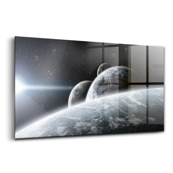 Festmény, Wallfluent, Üveg, Cosmos Planet, Fekete, 100x50 cm
