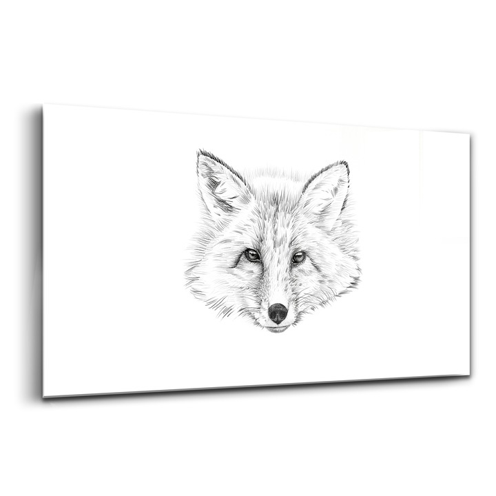 Tablou, Wallfluent, Sticla, Cap De Vulpe Vector, Gri, 140x70 cm