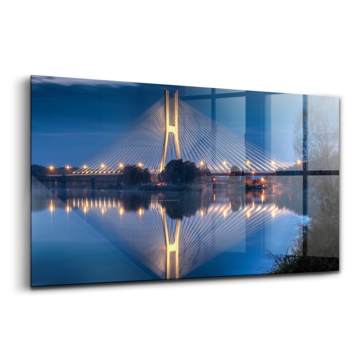 Tablou, Wallfluent, Sticla, Podul Redzinski Wroclaw, Albastru, 140x70 cm