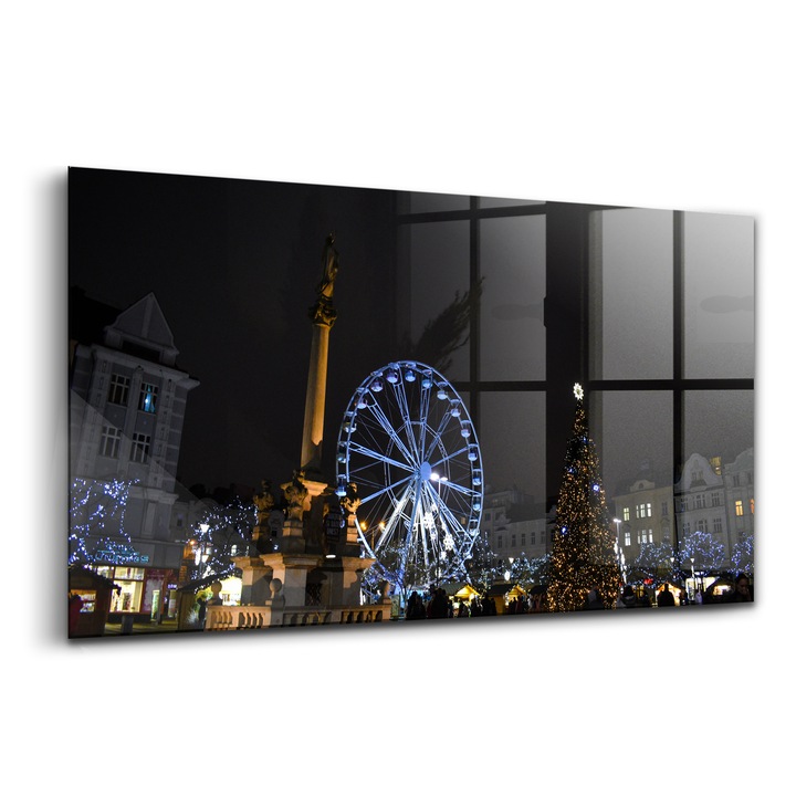 Tablou, Wallfluent, Sticla, Targul De Craciun Din Ostrava, Negru, 140x70 cm