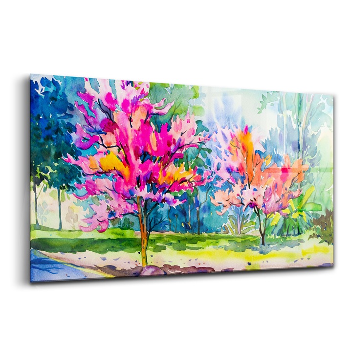 Tablou, Wallfluent, Sticla, Abstractia Copacului Colorat, Multicolor, 140x70 cm