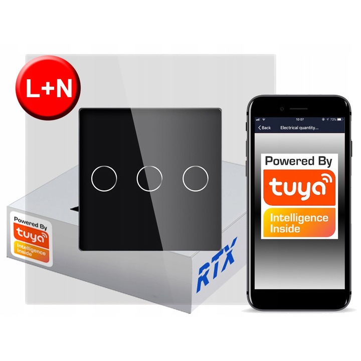 Сензорен превключвател 3 вериги ZigBee TUYA RTX SH# L+N, 68124939