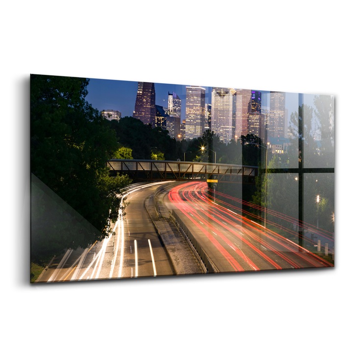 Tablou, Wallfluent, Sticla, Autostrada Spre Oras, Albastru, 120x60 cm