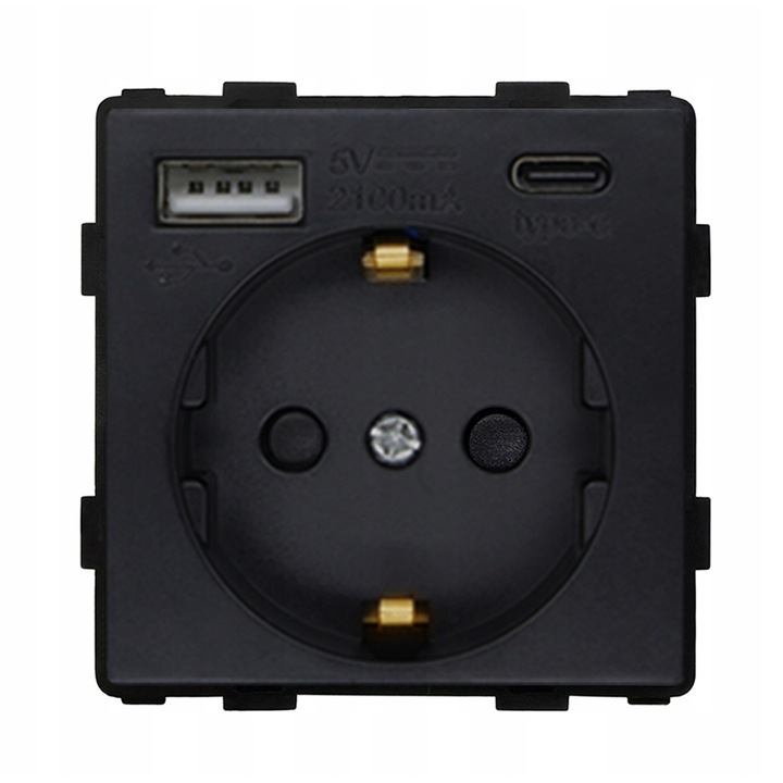 230V контакт с 2 USB-A/USB-C, черни портове