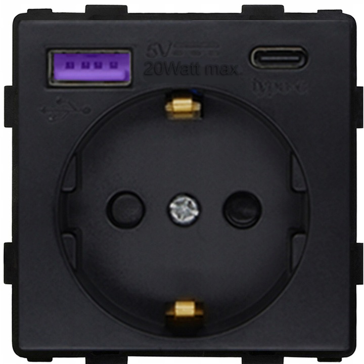 69117845 Букса за зареждане 230V черна FastCharge USB AC RTX SH