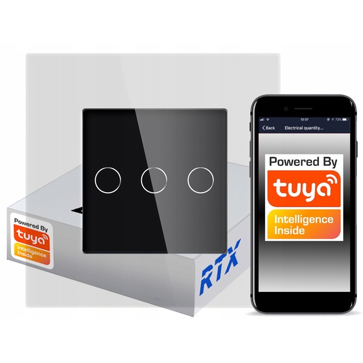 Сензорен превключвател 3-контурен ZigBee TUYA RTX SH, 68125054, ЧЕРЕН