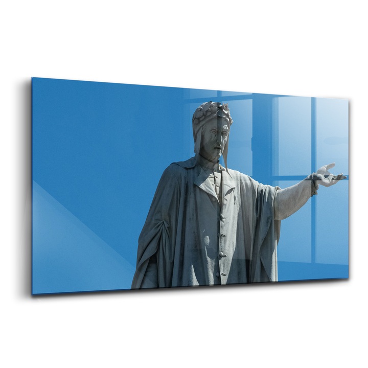 Tablou, Wallfluent, Sticla, Monumentul Lui Dante Alighieri Napoli, Gri, 140x70 cm